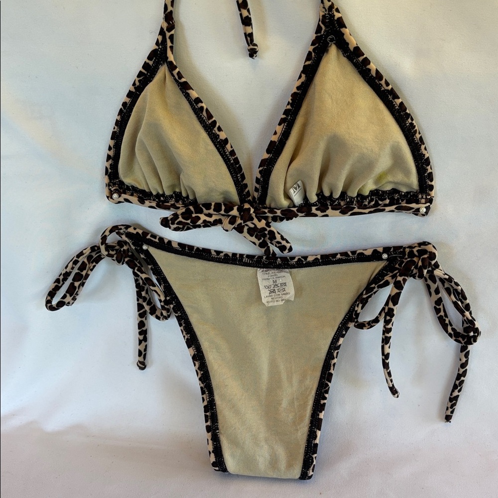VINTAGE 1980’s SEXY LEOPARD PRINT BRAZILIAN STYLE STRING TIE THONG BIKINI SET- M - Picture 7 of 13